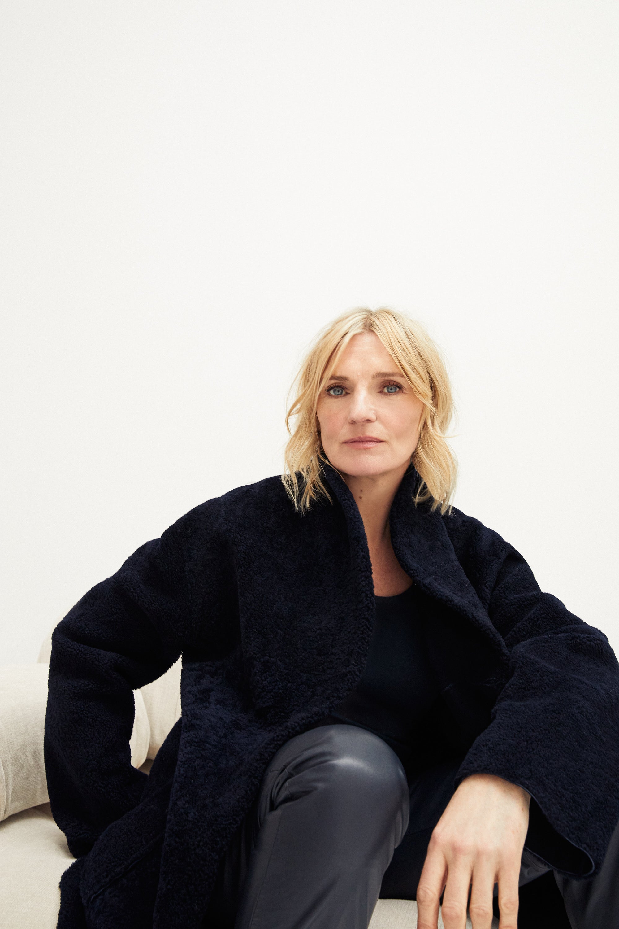 Navy Cocoon Shearling Coat – Dlux London Ltd